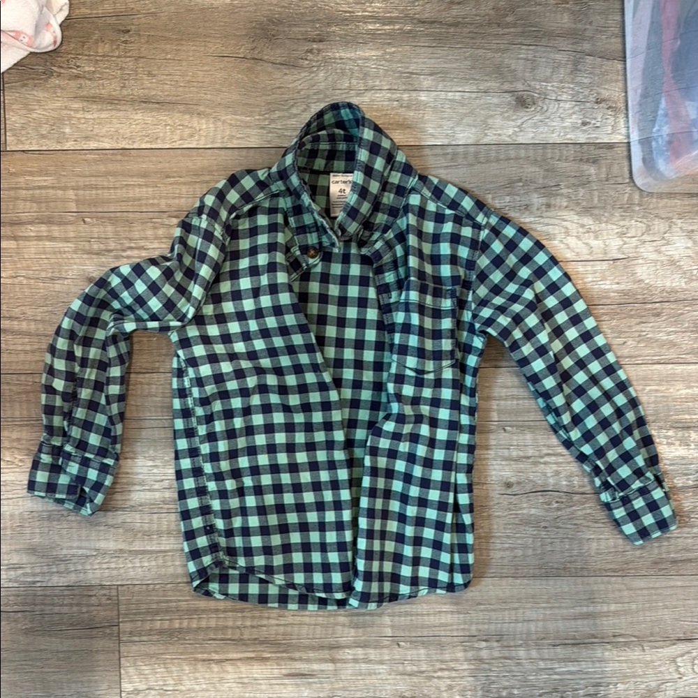Carter's Blue and Green Checkered Button Down Shirt